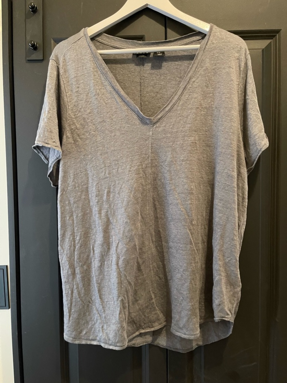 Tahari Slate Gray Linen V-Neck Top